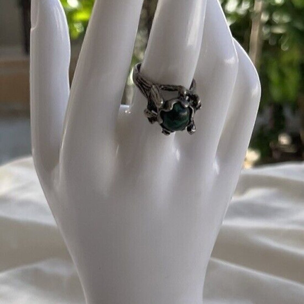 Vintage Old Pawn Dark Green Turquoise Southwest Sterling Silver Ring Sz Adj 6